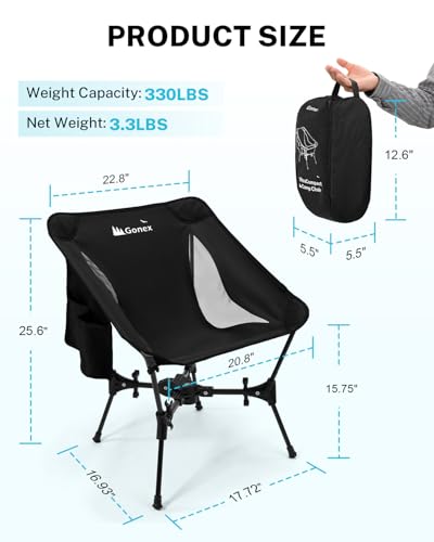 Gonex 5th Gen Portable Camping Chair, Ultralight & Compact for Outdoor Hiking (Black, 1PCS)