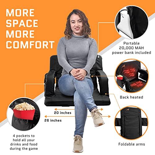 ACELETIQS Heated Stadium Seats with Back Support - USB Charge Included - 3 Heat Levels - Foldable - Cushioned - 4 Pocket