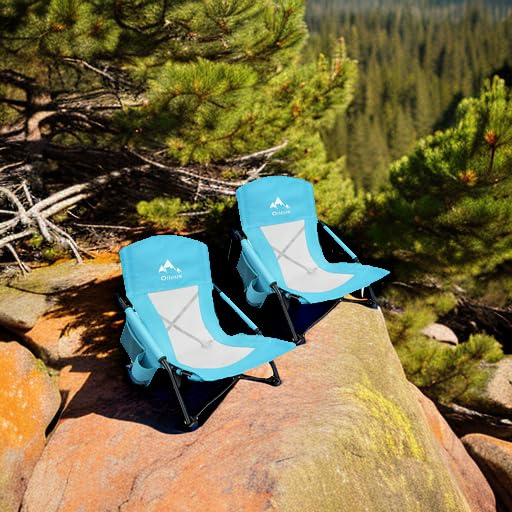 Oileus Low Beach Chair with Breeze Mesh Back & Cup Holder, 2 Pcs